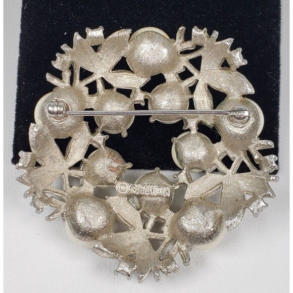 Vtg Signed Sarah Coventry 1960s Alaskan Summer Matte Turquoise Faux Pearl Brooch - Picture 9 of 11